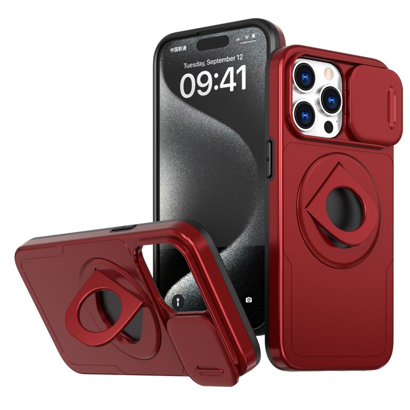 Heavy Duty Magnetic Suction iphone Case with Rotating Stand and Lens Push Window Protection 